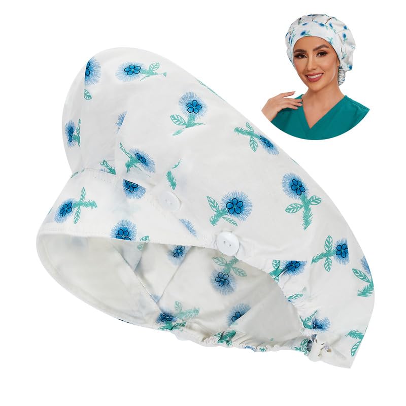 Adjustable Button Scrub Cap — B15-Crystal Dandelion — Single Layer — 1
