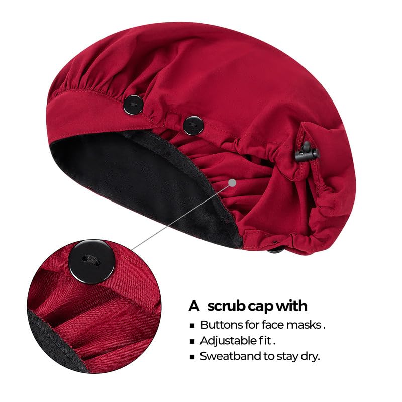 Adjustable Button Scrub Cap — A03-Burgundy — Single Layer — 2