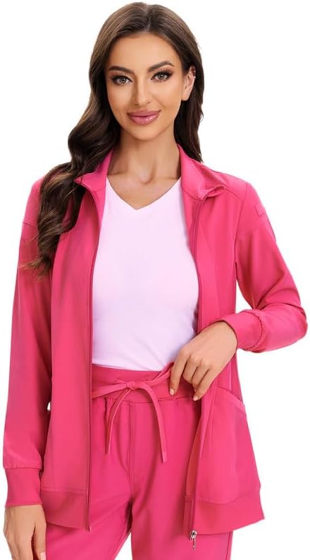 Juno Zip Front Scrub Jacket — Hot Pink — 4