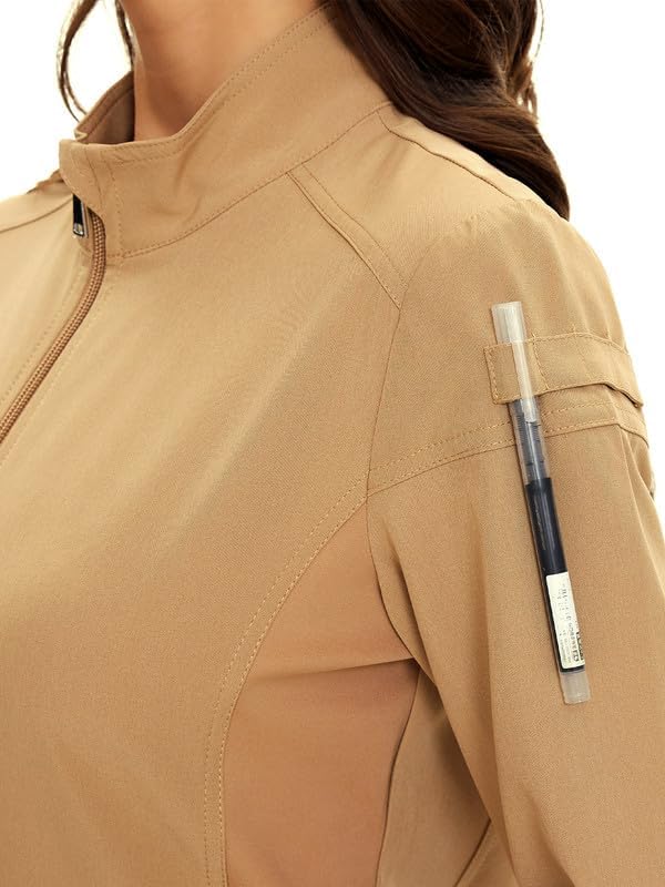 Juno Zip Front Scrub Jacket — Khaki — 5