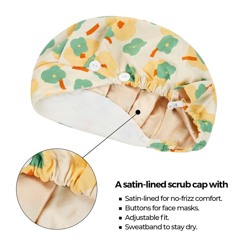 Adjustable Button Scrub Cap — B14-Pastel Garden — Satin Lined — 2