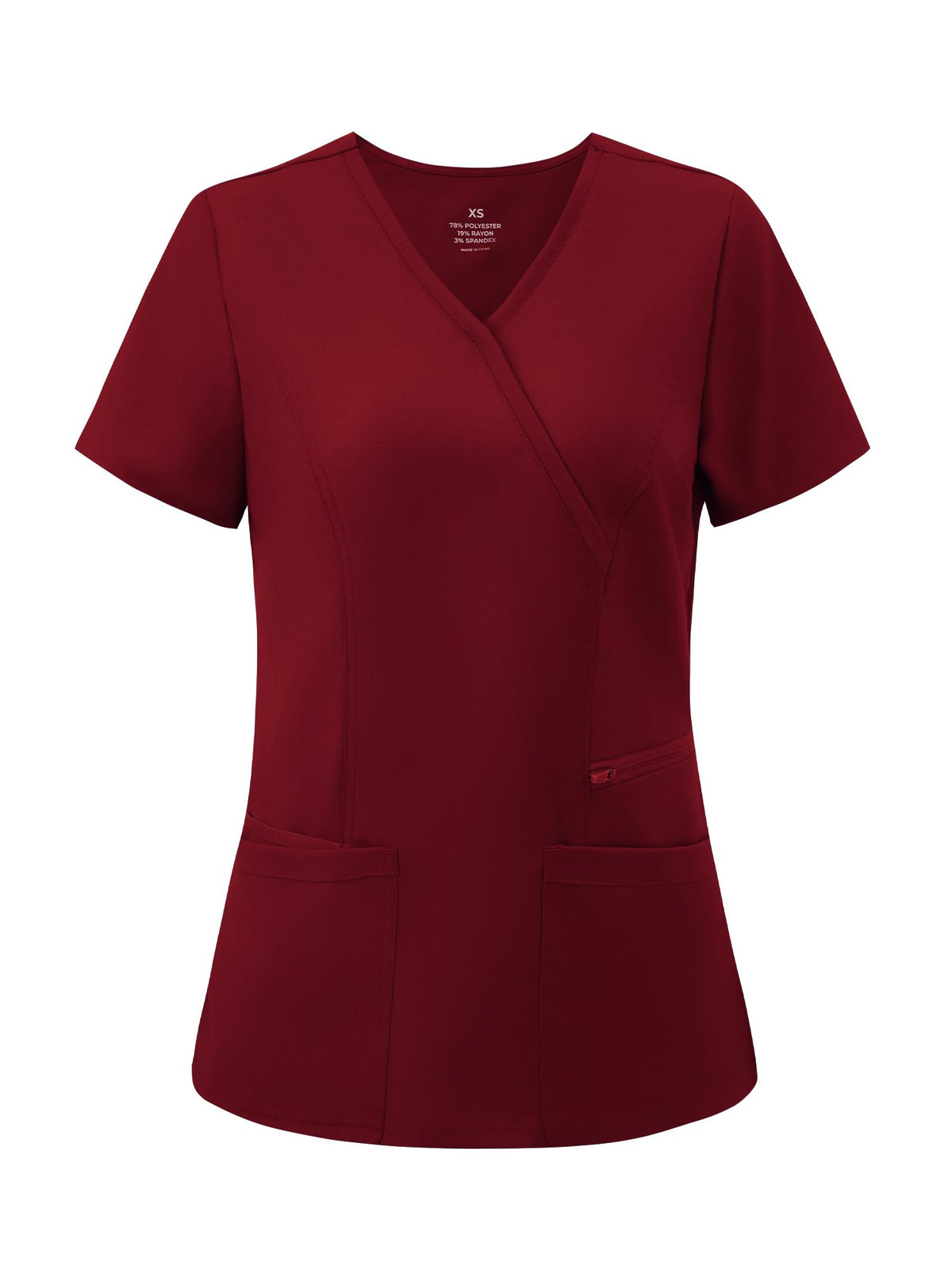 Venus Mock Wrap Scrub Top, Burgundy, Front View