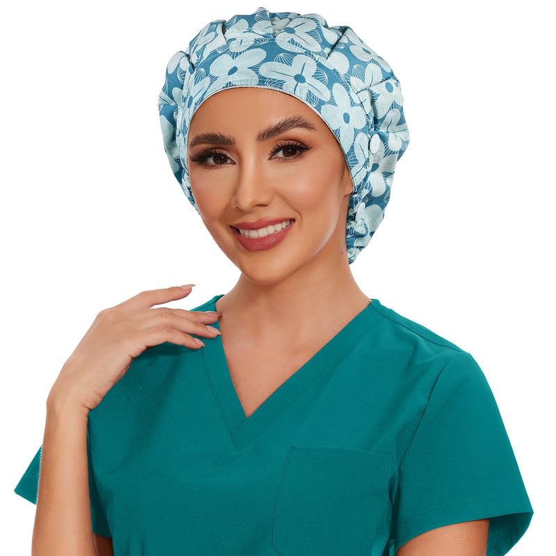 Adjustable Button Scrub Cap — B17-Azure Petal — Single Layer — 4