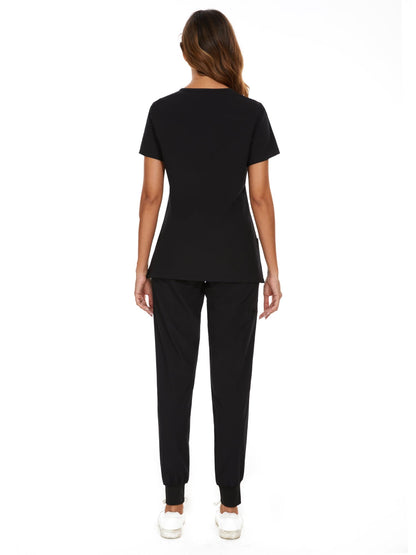 Luna 2-Pack V-Neck Jogger Scrub Set — Black/Burgundy — 3