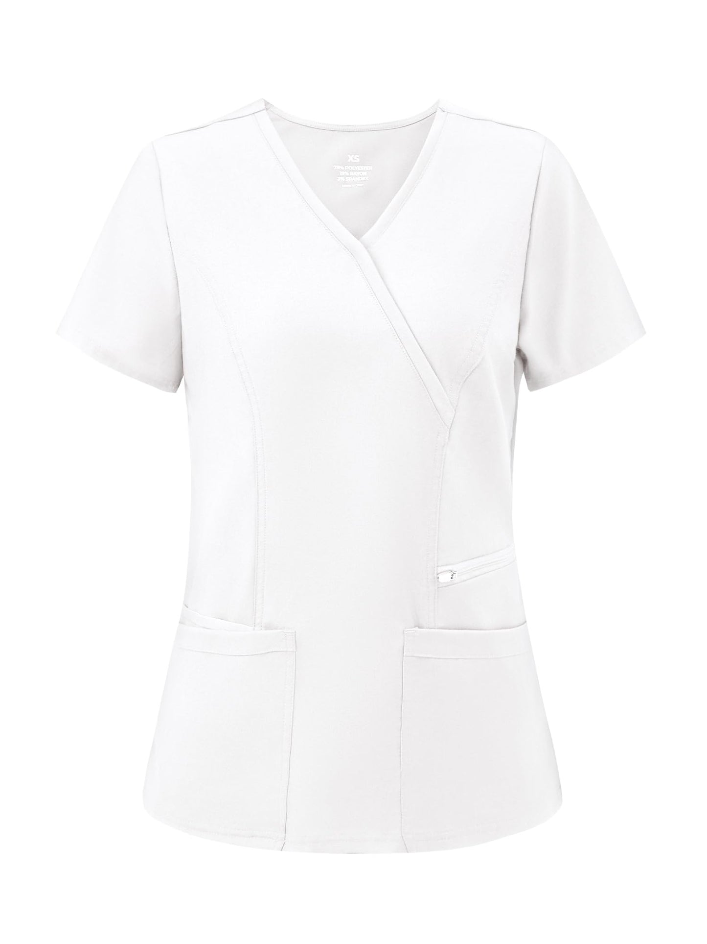 Venus Mock Wrap Scrub Top, White, Front View