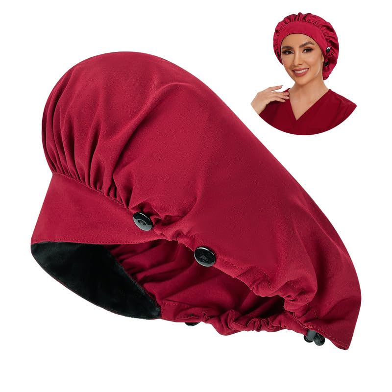 Adjustable Button Scrub Cap — A03-Burgundy — Single Layer — 1