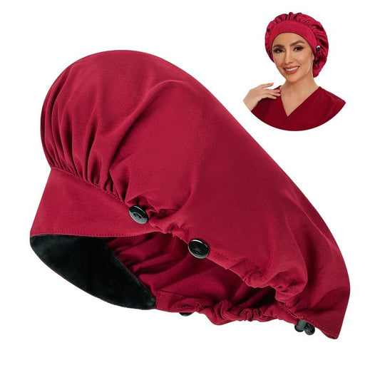 Adjustable Button Scrub Cap — A03-Burgundy — Single Layer — 1