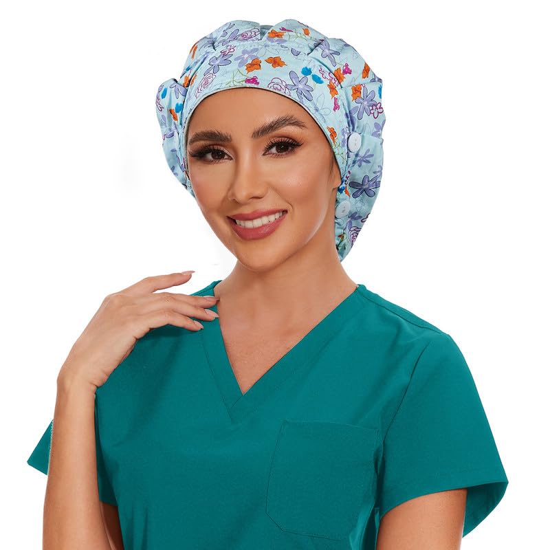 Adjustable Button Scrub Cap — B21-Springtime Waltz — Single Layer — 3