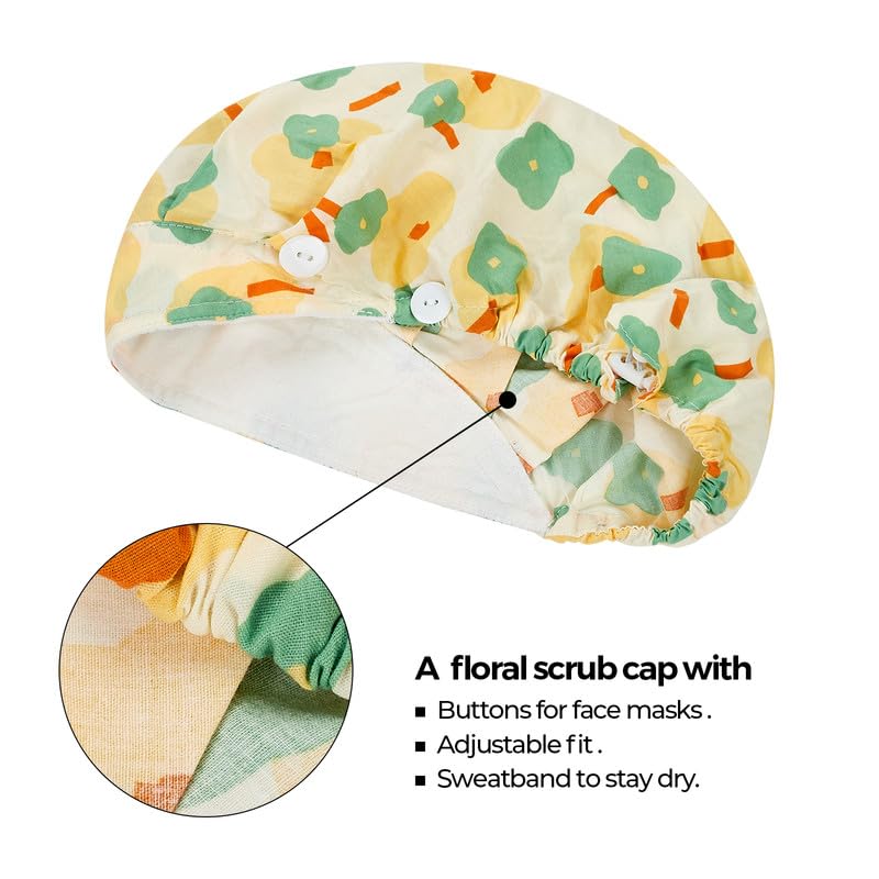 Adjustable Button Scrub Cap — B14-Pastel Garden — Single Layer — 2