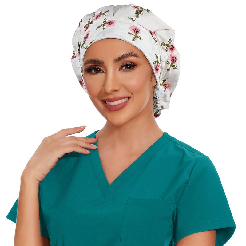 Adjustable Button Scrub Cap — B15-Rosemary Blush — Single Layer — 4