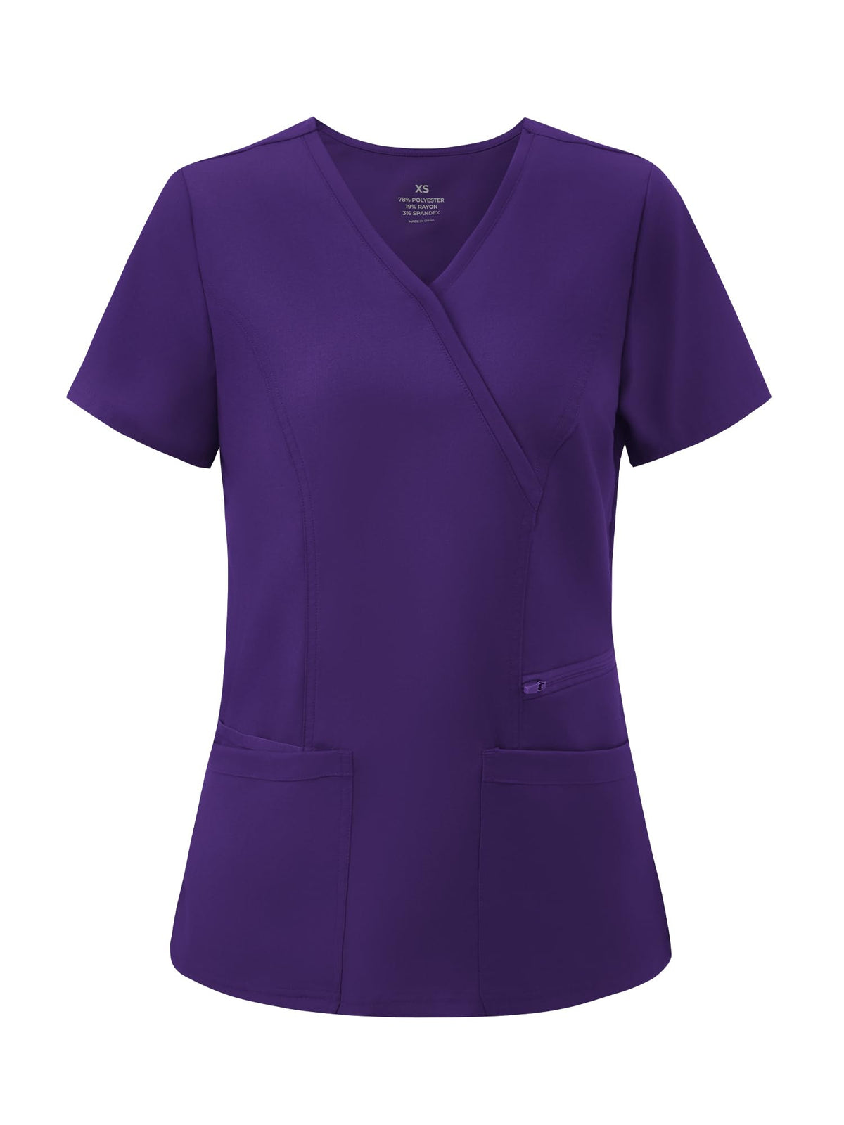 Venus Mock Wrap Scrub Top, Purple, Front View