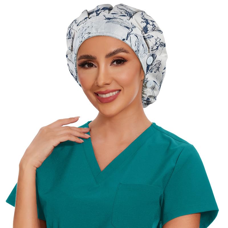 Adjustable Button Scrub Cap — B18-Indigo Botanicals — Single Layer — 4