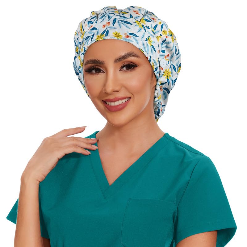 Adjustable Button Scrub Cap — B07-Summer Breeze — Single Layer — 4