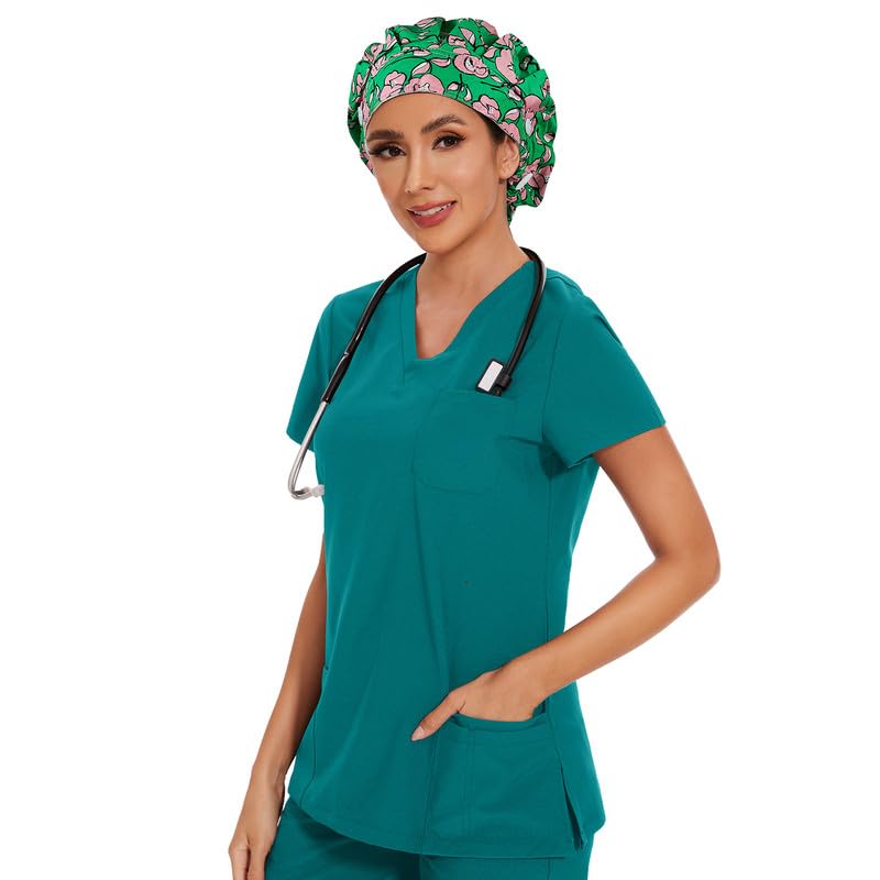 Adjustable Button Scrub Cap — B06-Rose Garden Gala — Single Layer — 5