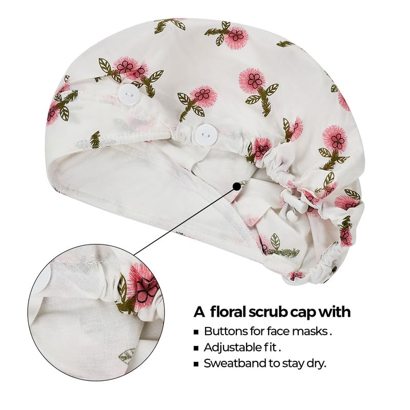 Adjustable Button Scrub Cap — B15-Rosemary Blush — Single Layer — 2