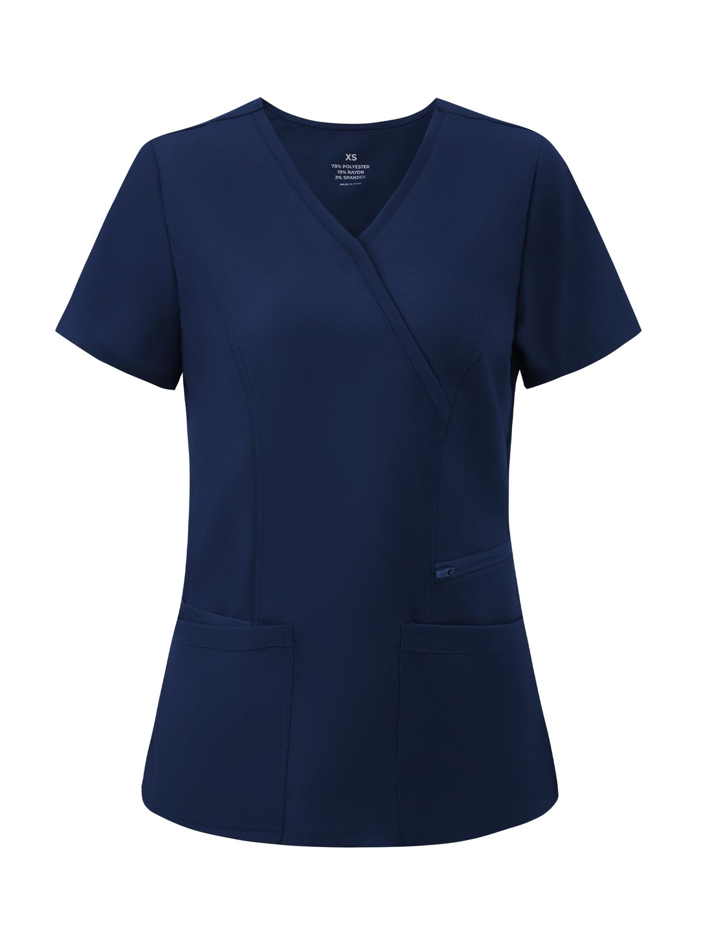 Venus Mock Wrap Scrub Top, Navy Blue, Front View