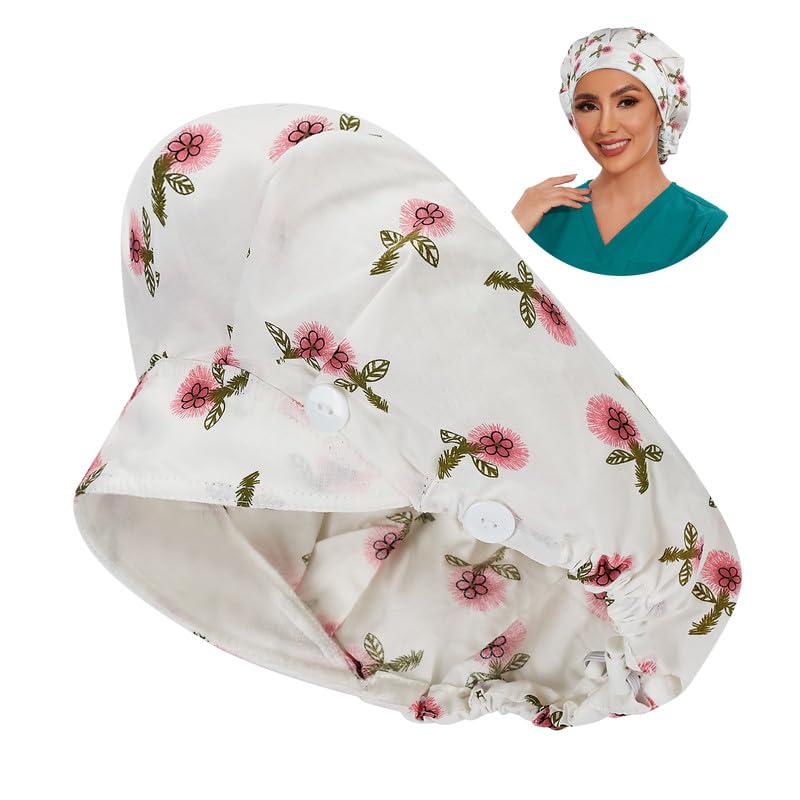 Adjustable Button Scrub Cap — B15-Rosemary Blush — Single Layer — 1
