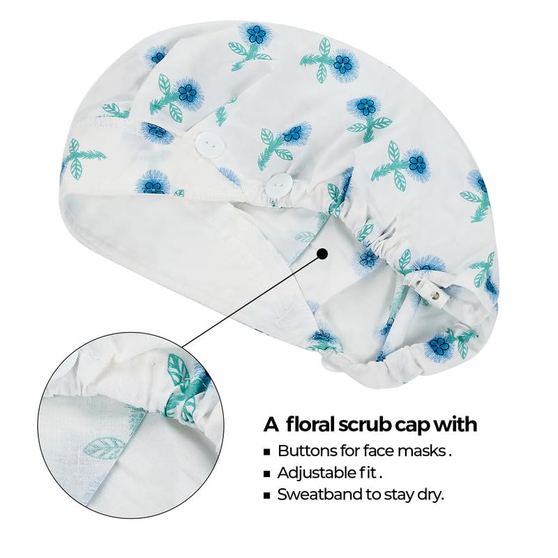 Adjustable Button Scrub Cap — B15-Crystal Dandelion — Single Layer — 2