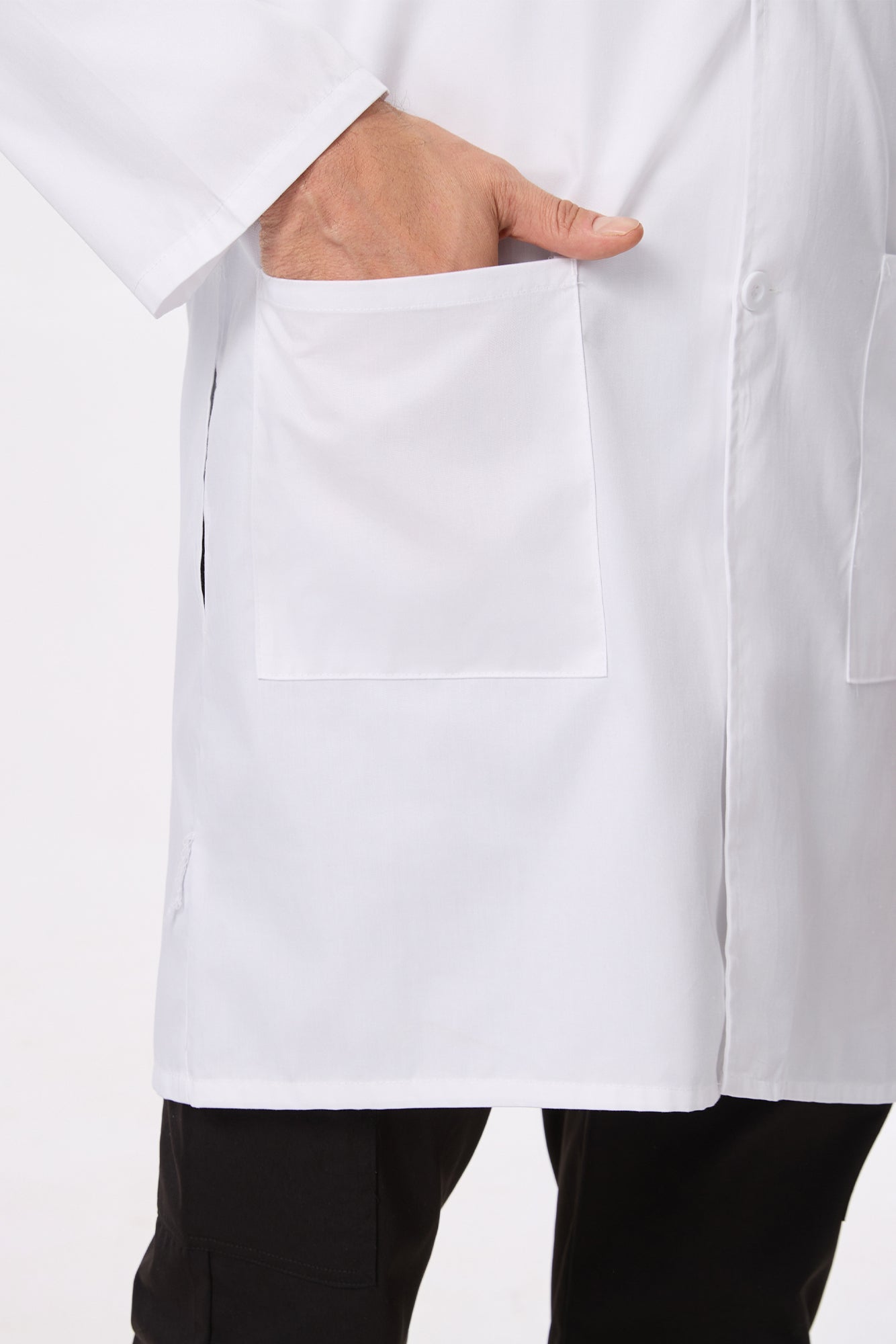 Cozyfit Professional White Lab Coat for Men, Button Front Long Sleeve Doctor Coat with 3 Pockets