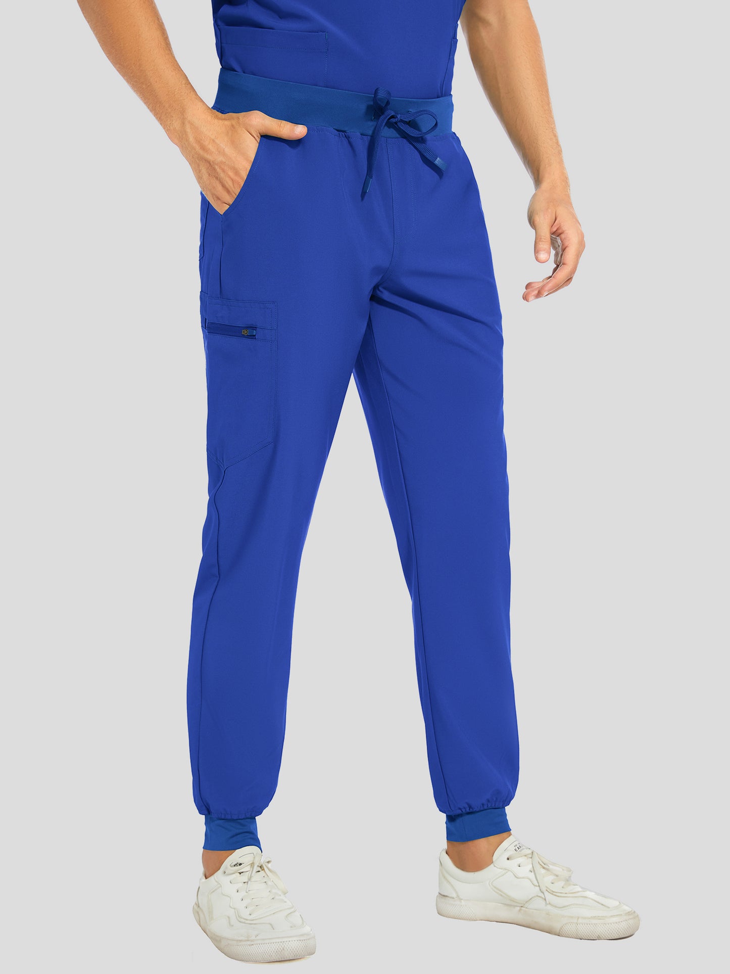 COZYFIT V-Neck Scrub Top & Jogger Pant with 8 Pockets, Yoga Waistband, Anti-Wrinkle Scrubs for Men