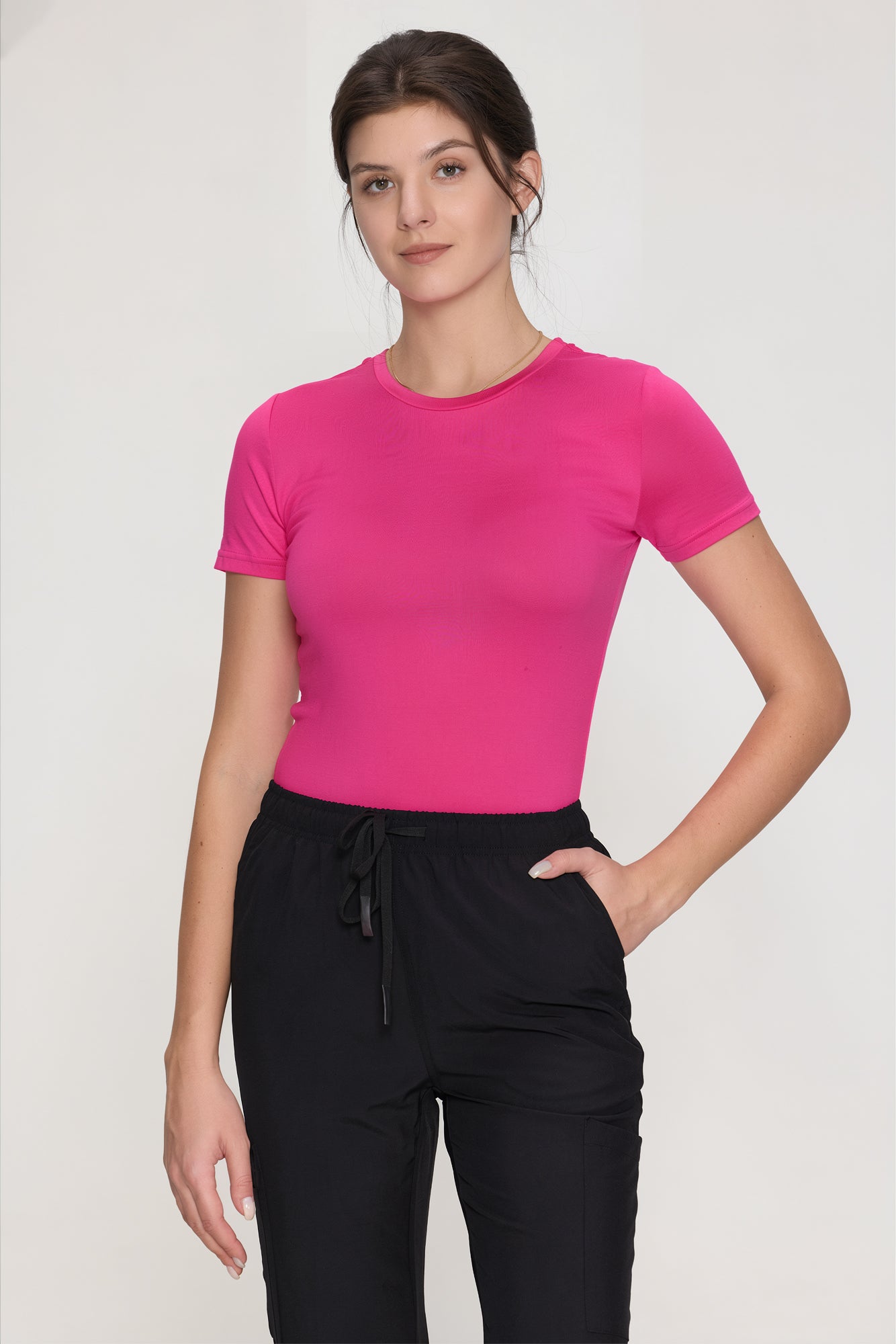 Women's Underscrubs Short Sleeve - Crew Neck Scrubs Tee, Silky Knit Undershirts for Nurse