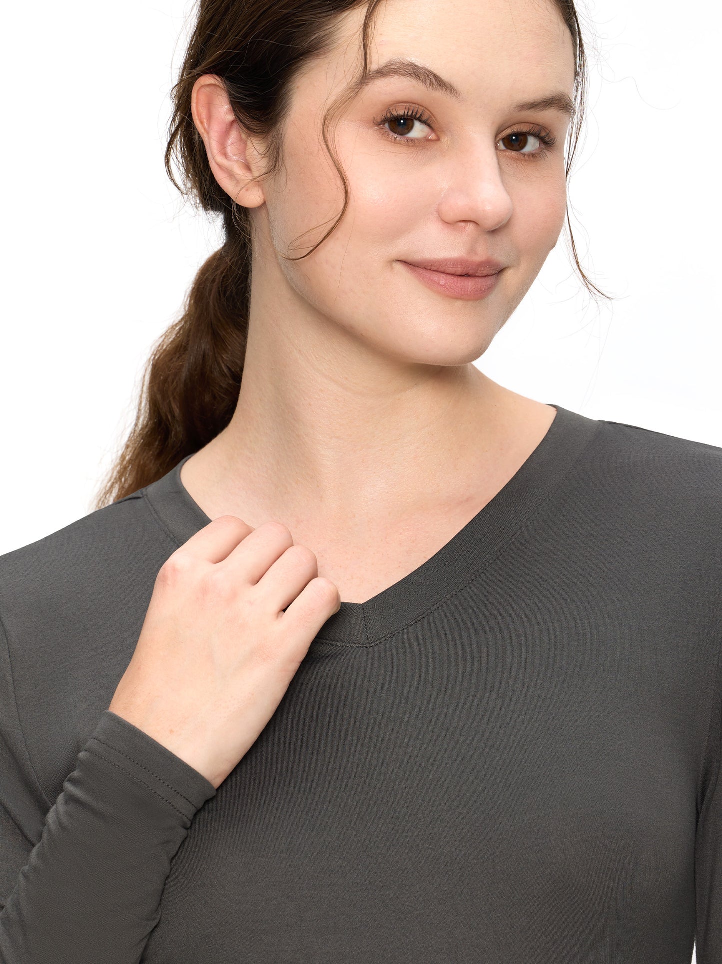Women’s Underscrub Tee Comfort V-Neck Long Sleeve Undershirt with Soft & Easy Care Fabric