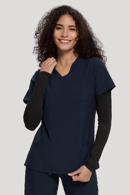 Women's 2-Pack Long-Sleeve Underscrub Top, Black/Navy Blue, Model Front View