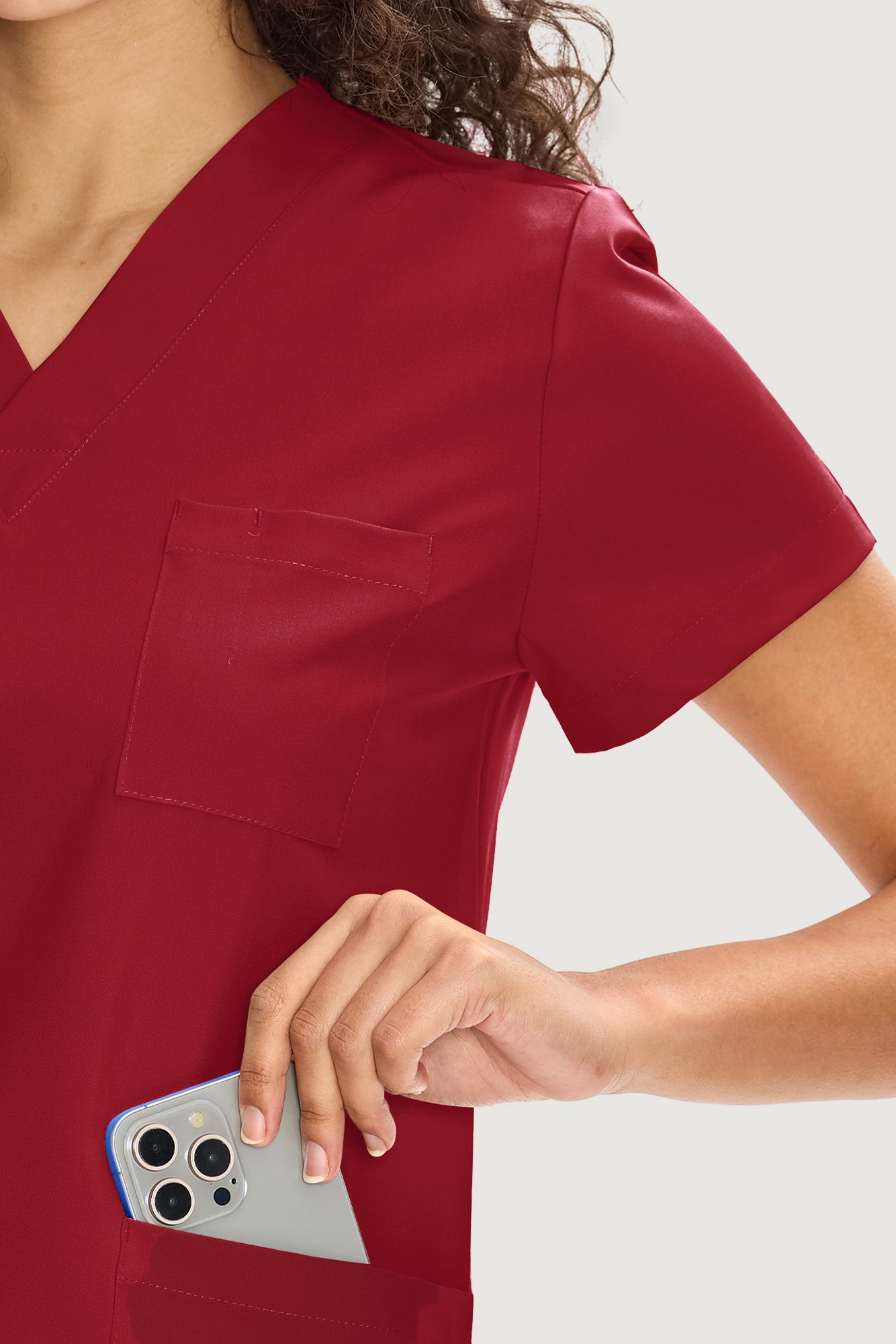 COZYFIT  V-Neck Scrub Top & Straight Leg Pants with 9 Pockets
