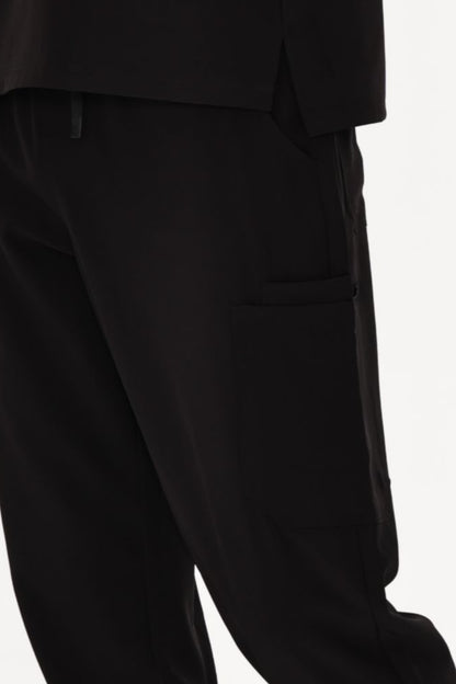 Men's 11-Pocket V-Neck Jogger Scrub Set, Black, Cargo Pocket Detail