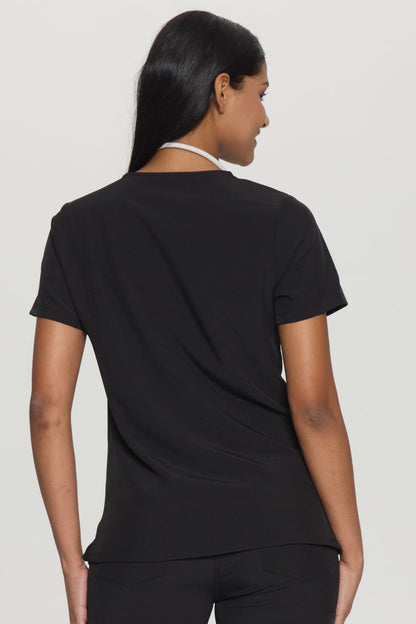 Women's 3-Pocket V-Neck Scrub Top, Black, Model Back View