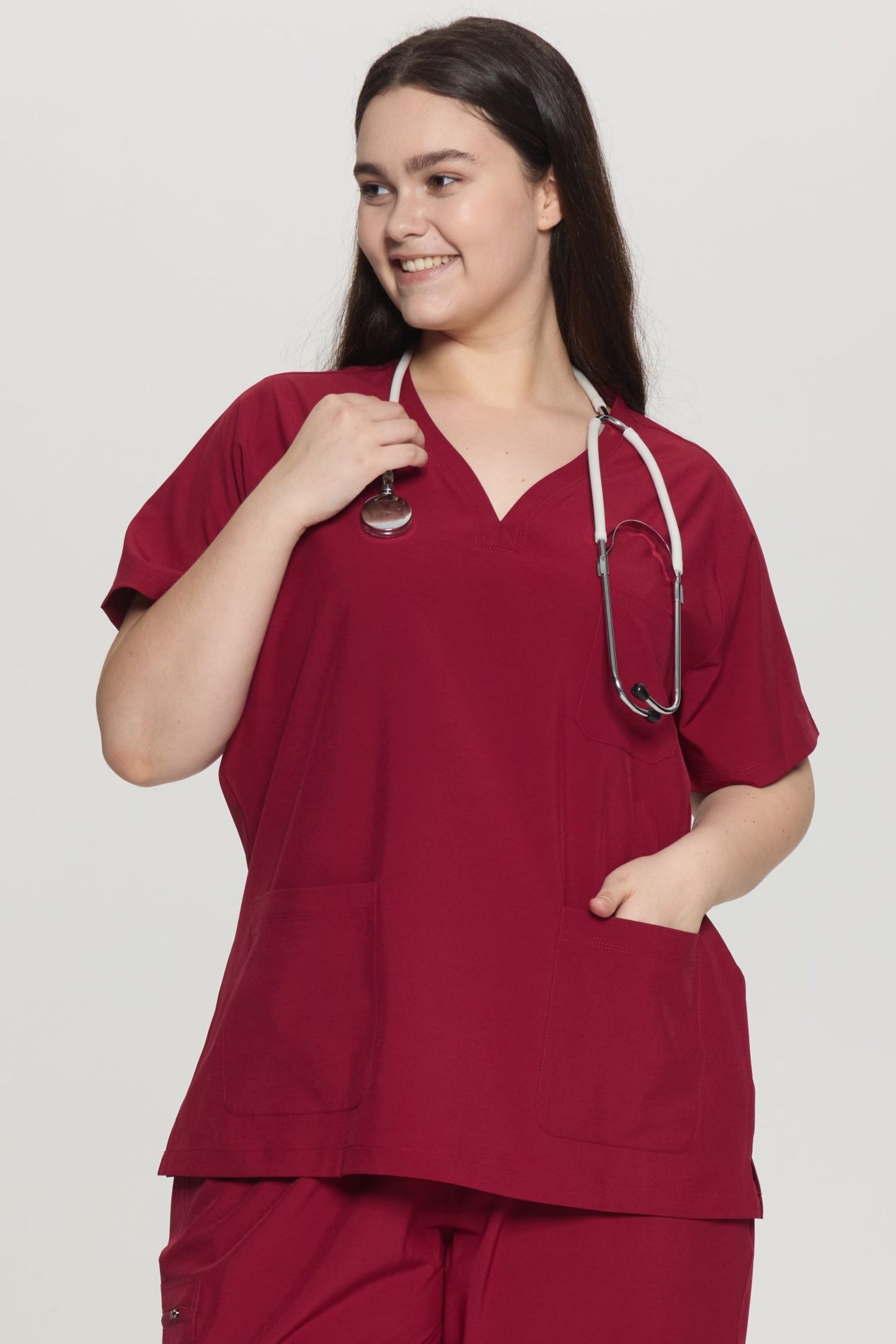 COZYFIT Curved V-Neck Scrub Tops with 3 Pockets