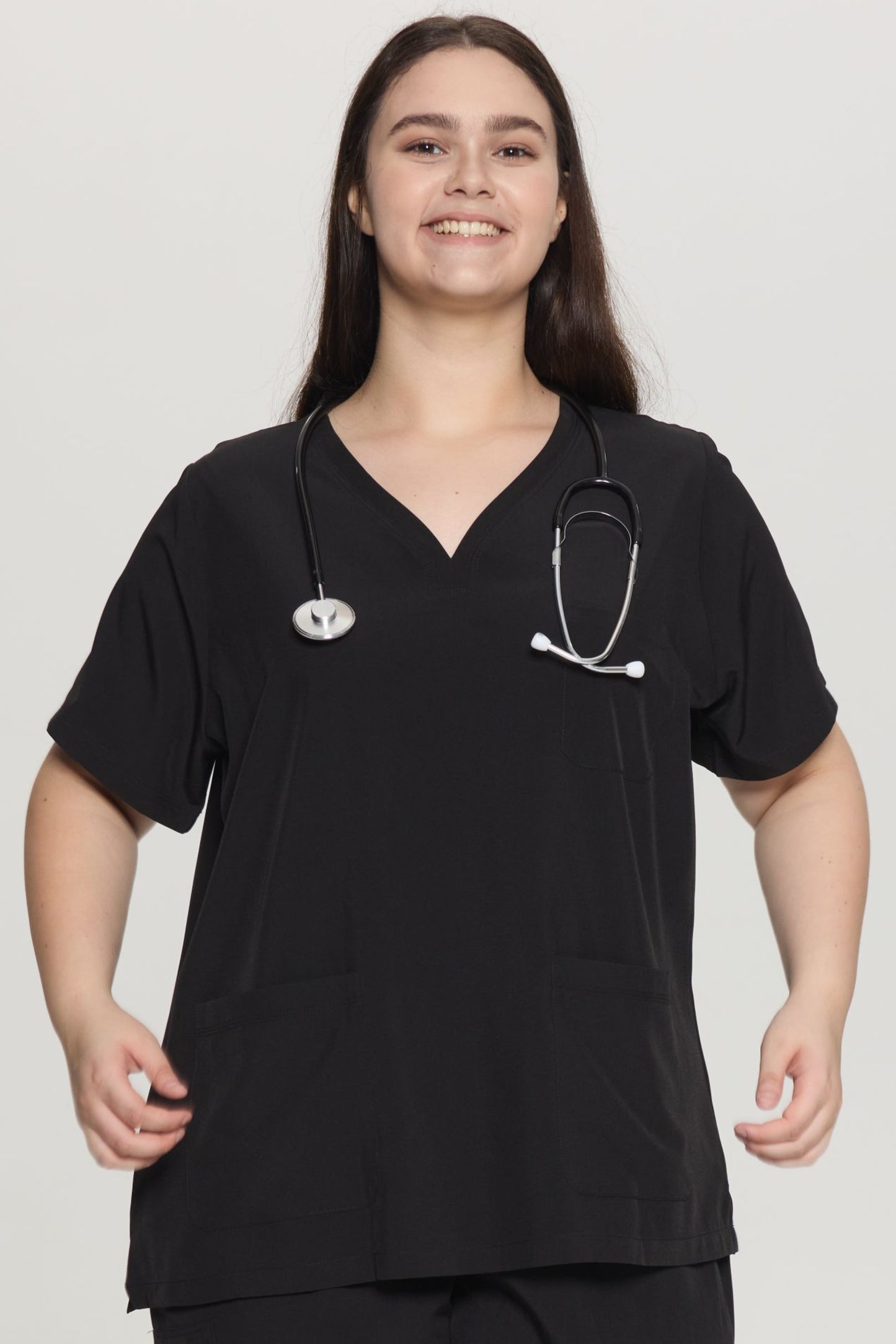 COZYFIT Curved V-Neck Scrub Tops with 3 Pockets