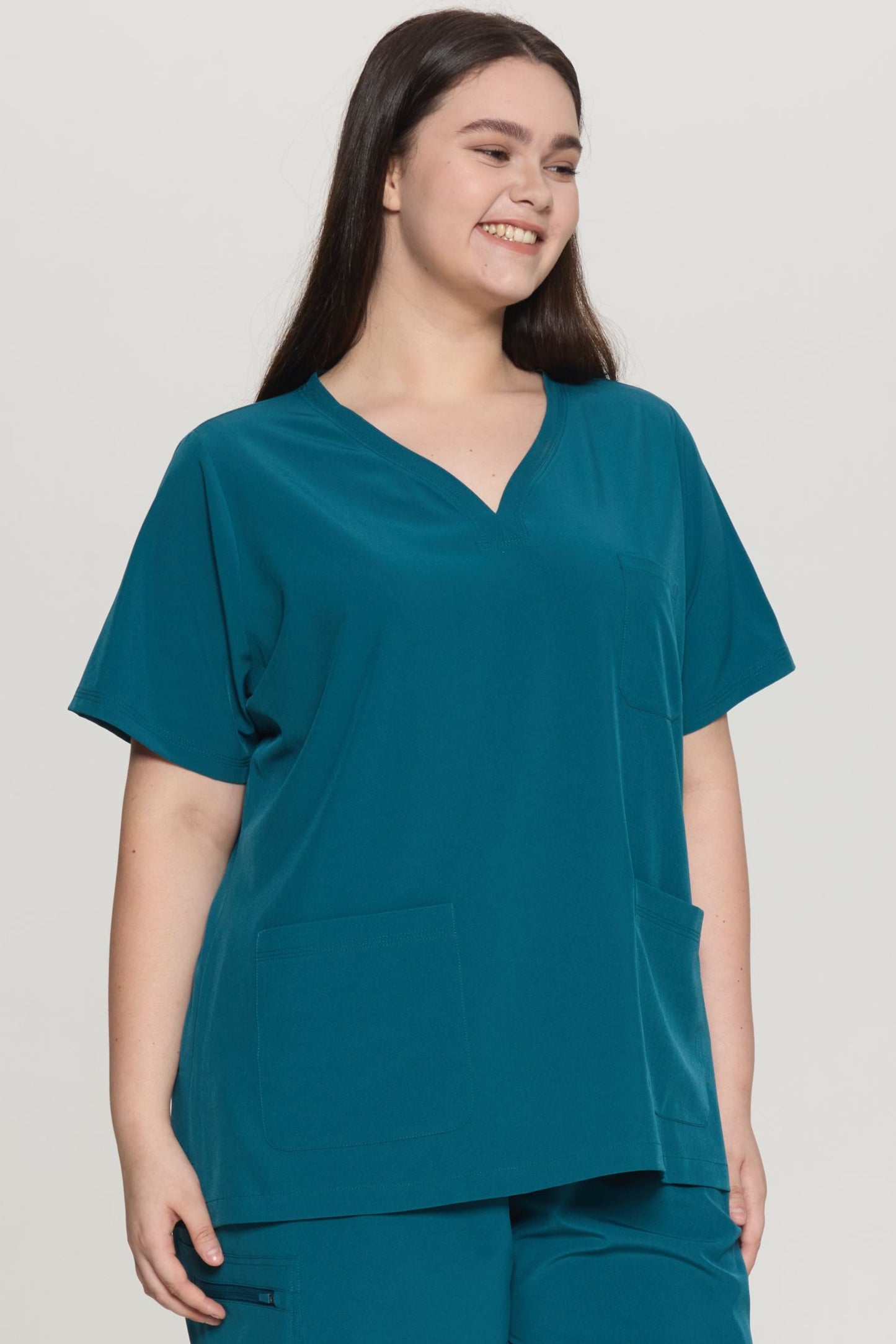 COZYFIT Curved V-Neck Scrub Tops with 3 Pockets
