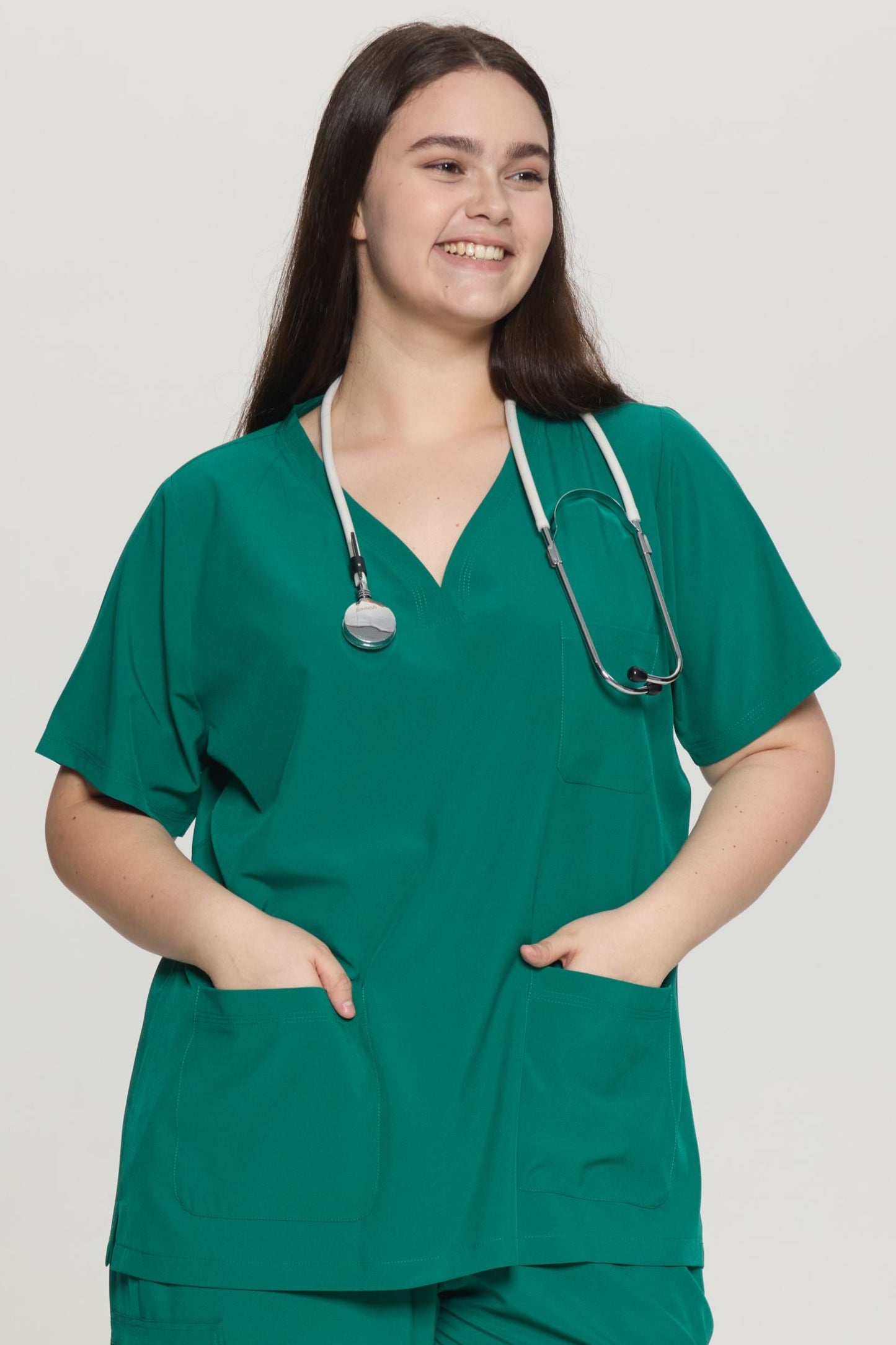COZYFIT Curved V-Neck Scrub Tops with 3 Pockets
