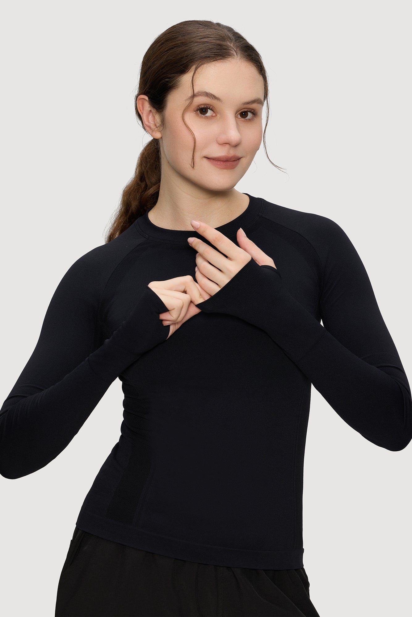Underscrub Long Sleeve Women, Seamless Athletic Undershirt Cotton Shirts, Thumb Holes Workout Tops