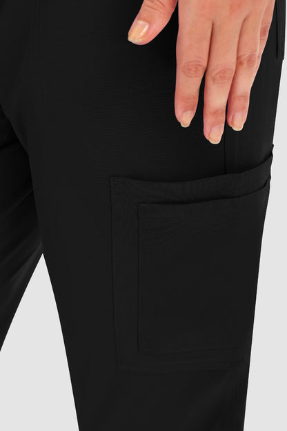 Women's 12-Pocket V-Neck Scrub Set, Black, Cargo Pocket Detail