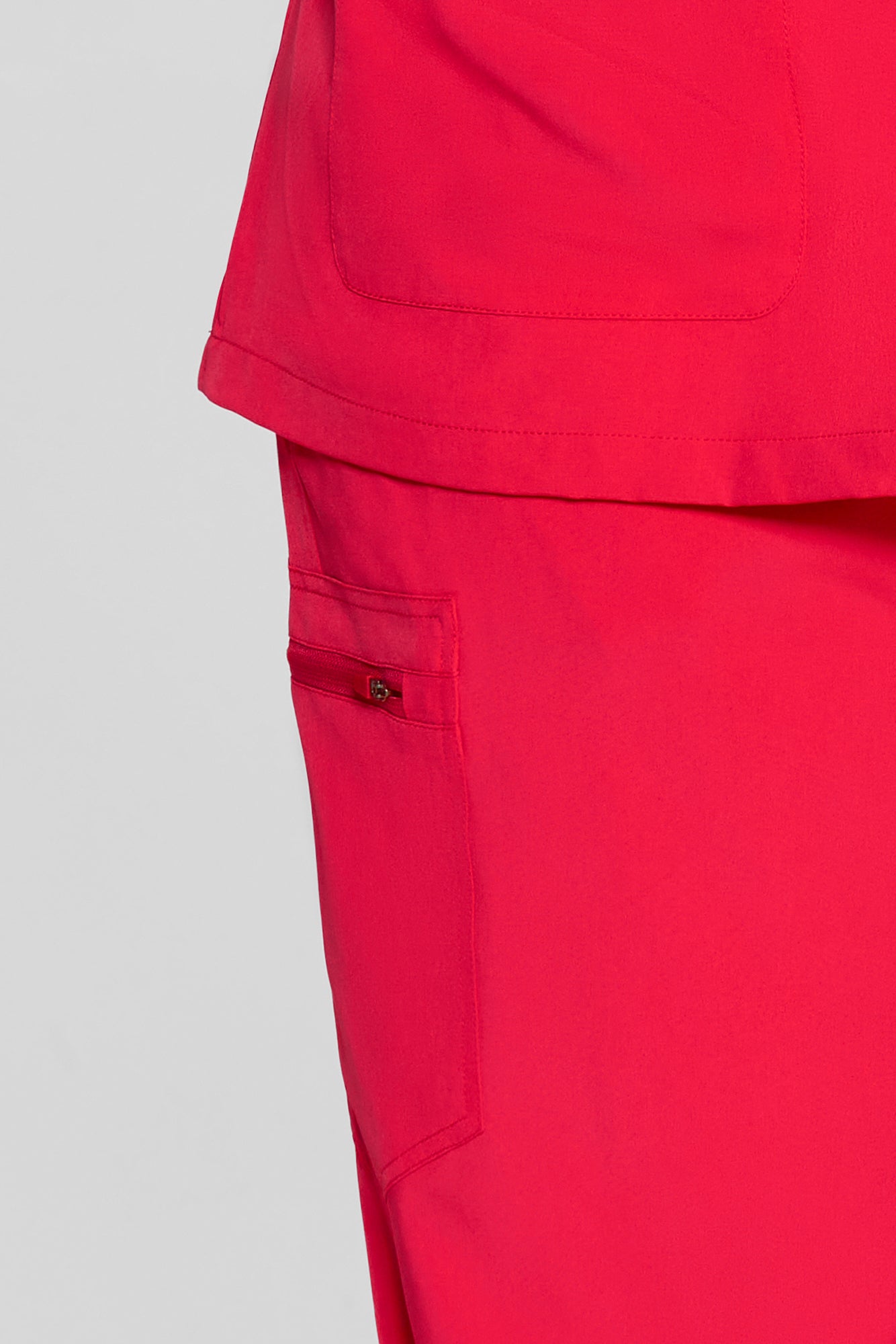 Women's Curved V-Neck 8-Pocket Jogger Scrub Set, Viva Magenta, Cargo Pocket Detail
