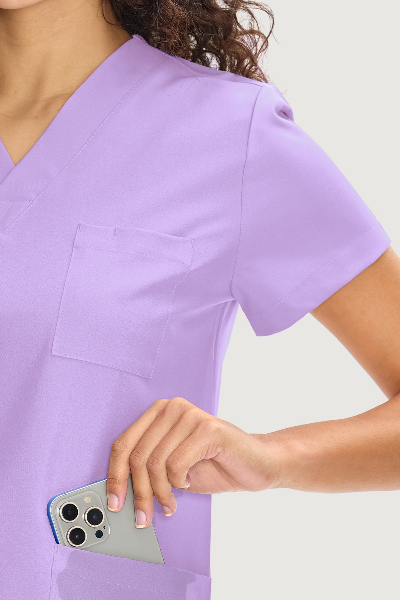 COZYFIT  V-Neck Scrub Top & Straight Leg Pants with 9 Pockets