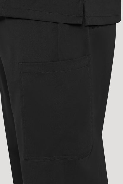 Men's 11-Pocket V-Neck Scrub Set, Black, Cargo Pocket Detail