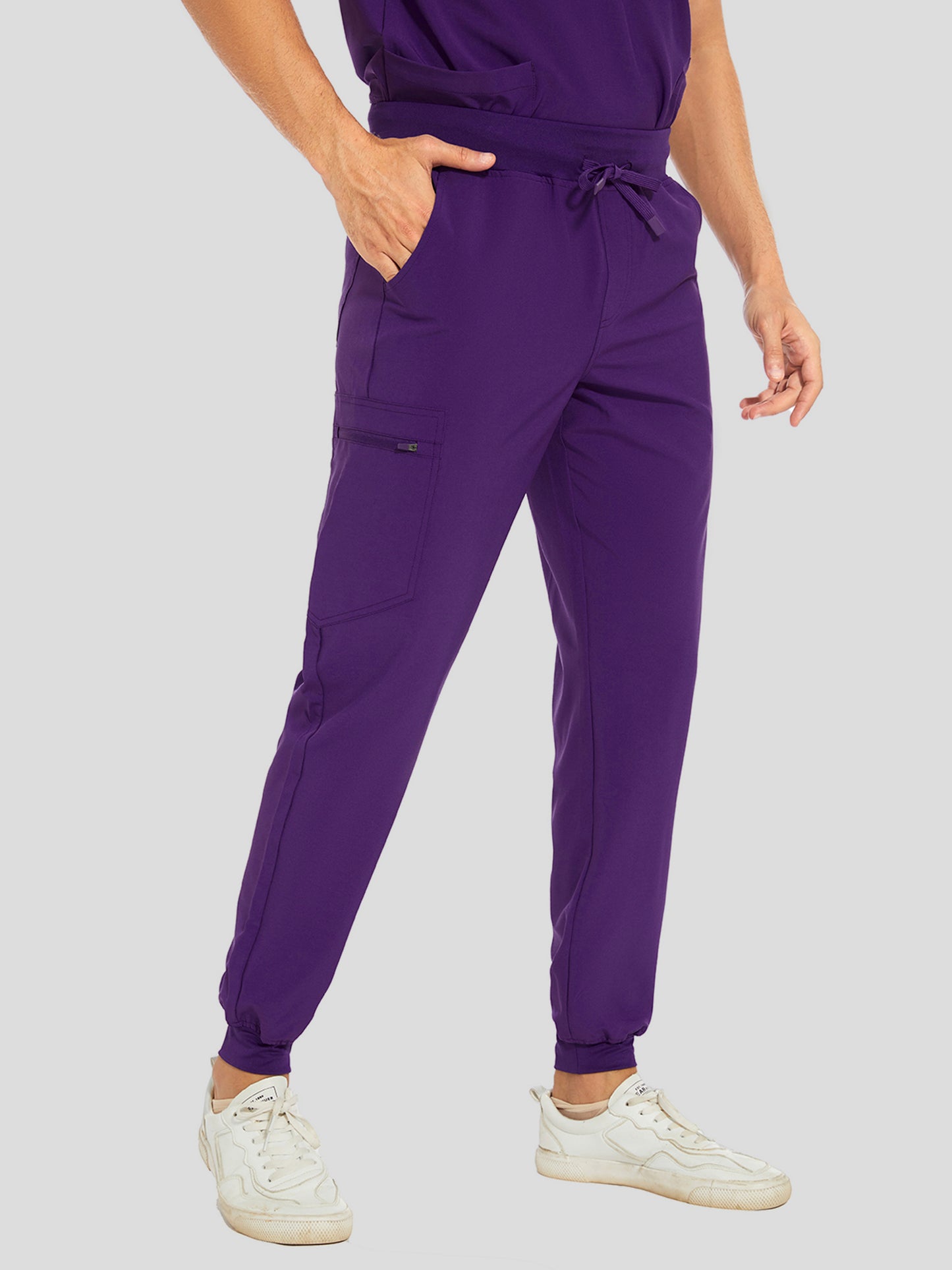 COZYFIT V-Neck Scrub Top & Jogger Pant with 8 Pockets, Yoga Waistband, Anti-Wrinkle Scrubs for Men