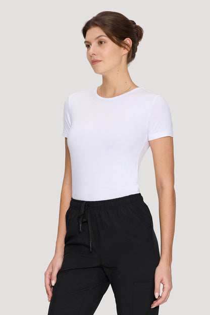 Women's Short-Sleeve Crew Neck Underscrub Tee, White, Side View