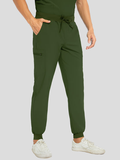 Men's 8-Pocket V-Neck Scrub Set, Army green, Cargo Pocket Detail