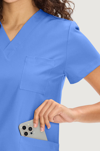 Women's 9-Pocket V-Neck Scrub Set, Ceil Blue, Pocket Detail