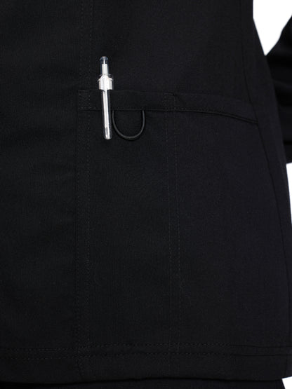 Women's 3-Pocket Snap Front Scrub Jacket, Black, Pocket Detail