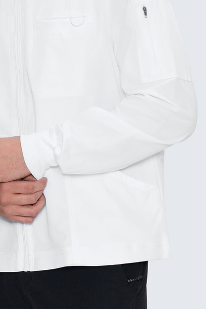 Men's 5-Pocket Zip-Front Scrub Jacket, White, Sleeve Detail