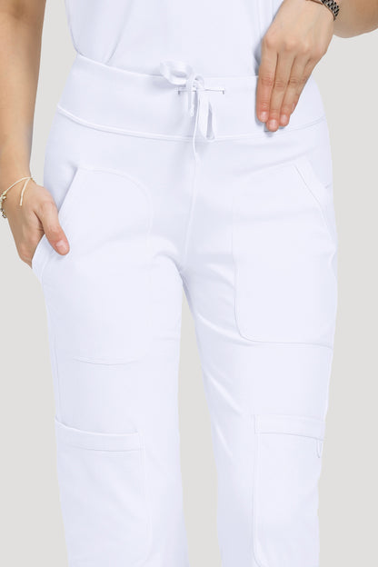 Women's 6-Pocket Scrub Set, White, Waistband Detail