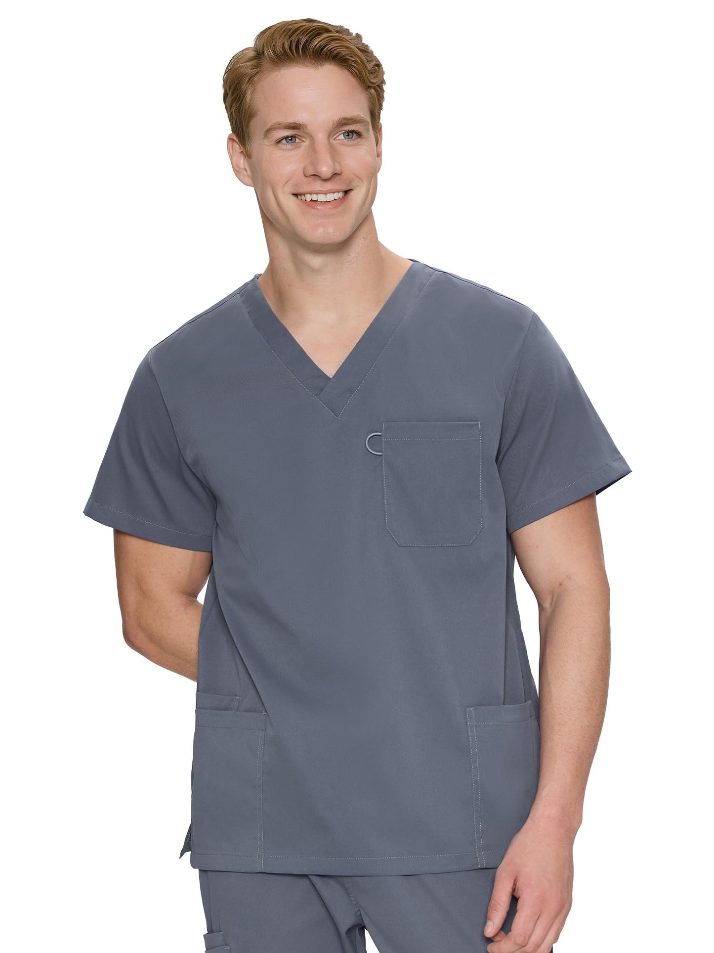 Orion V-Neck Scrub Top, Rock Grey, Front Styling View