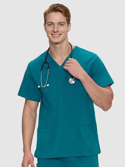 Orion V-Neck Scrub Top, Caribbean Blue, Front Styling View