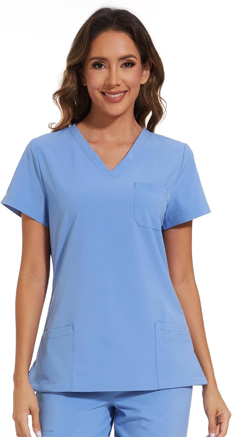 Luna V-Neck Scrub Top — True Ceil Blue — 2