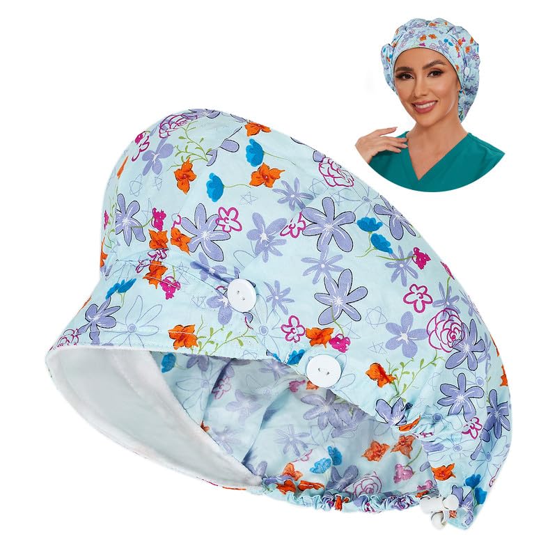 Adjustable Button Scrub Cap — B21-Springtime Waltz — Single Layer — 1
